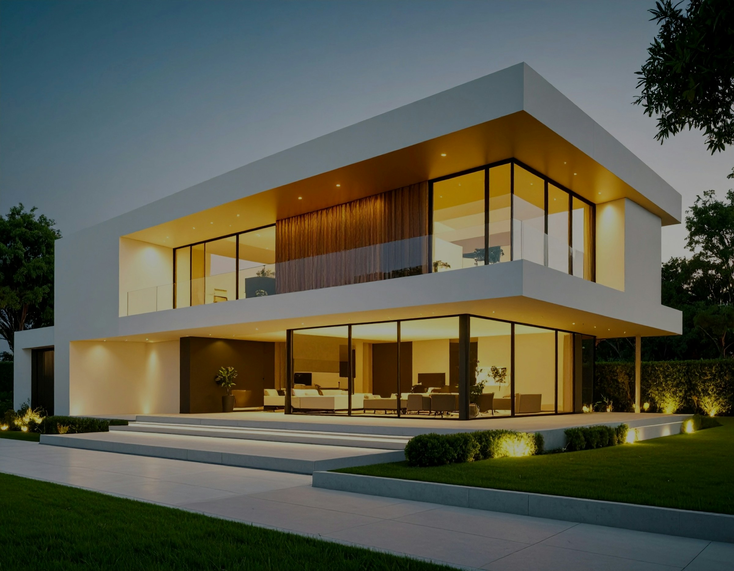 Modern luxury residence at dusk